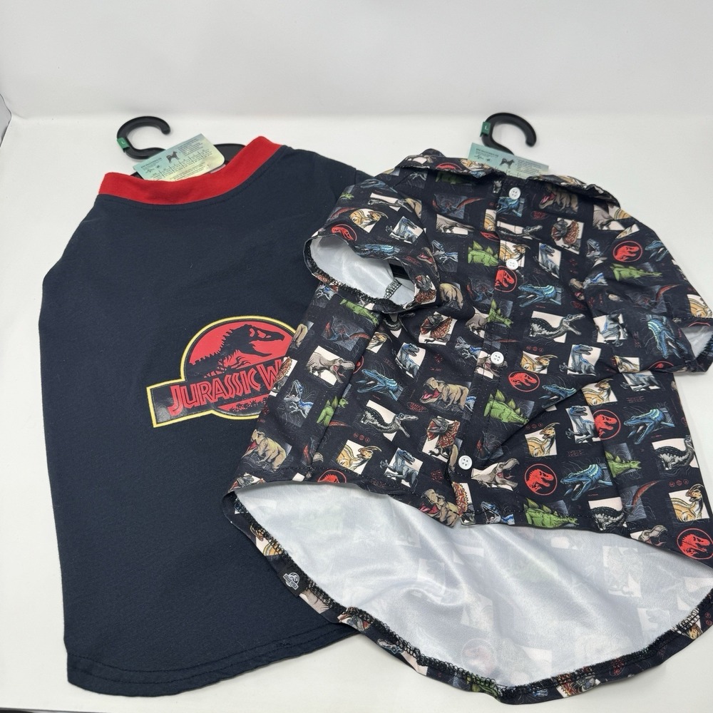 Lot‎ of 2 Jurassic Park Dog Shirts Button Down T-Shirt Size Large